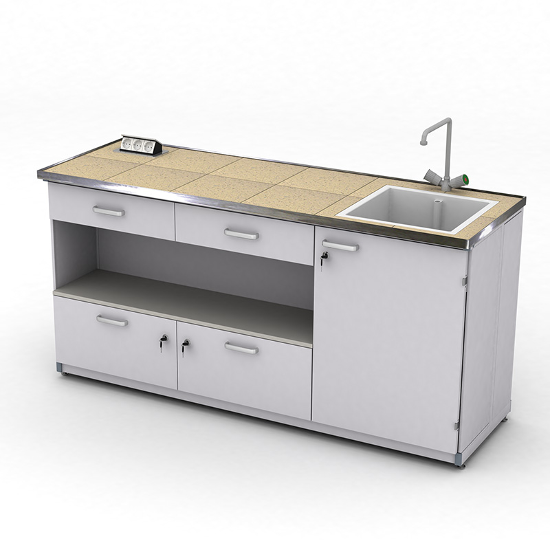 Cтіл демонстраційний лабораторний ЕКСПЕРТ з розетками, шухлядами та мийкою, 1800х600х900, керамограніт, арт. 41-08.234